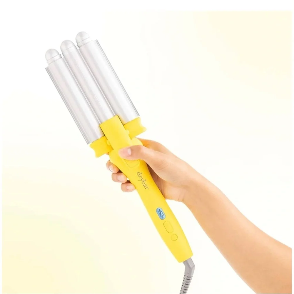 Drybar Triple Barrel Waver-The Beach Bender. Yellow. Digital temperature control